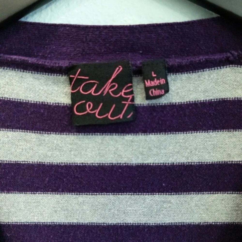 Take Out Girls Striped Cropped Cardigan Sweater Size L Purple‎ Gray Pink